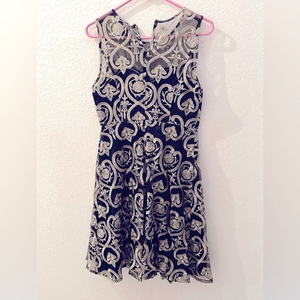 ModCloth‎ LIZA LUXE Blue & Gold Embroidered Sheath Dress M